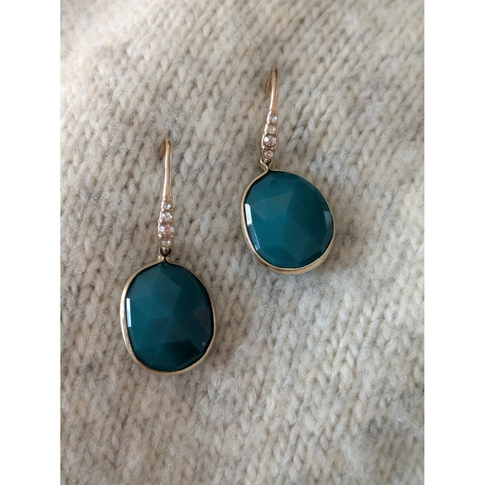 Romantic‎ Drop Earrings Dark Teal & Gold Tone Rhinestone Accents Artsy Boho